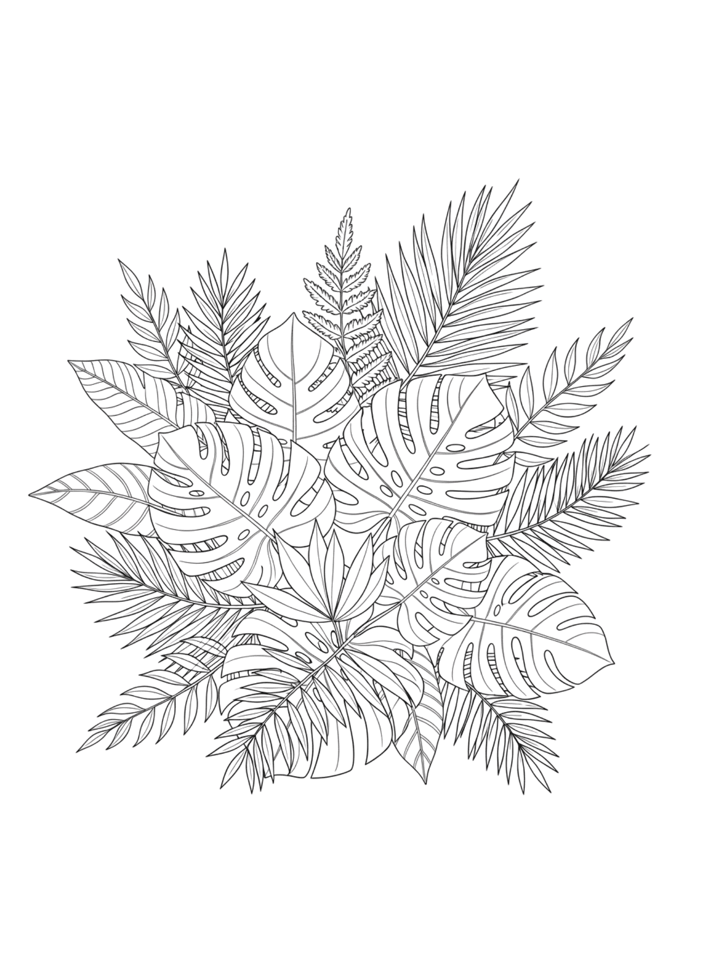 Line art illustration of tropical leaves for landscaping website design.