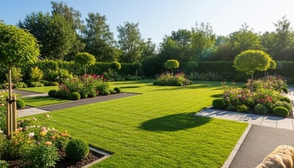 Spotlessly clean and manicured lawn after mowing and edging services by Florida Lawnscaping Services.
